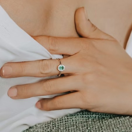 Anello Comete in oro bianco con smeraldo e diamanti