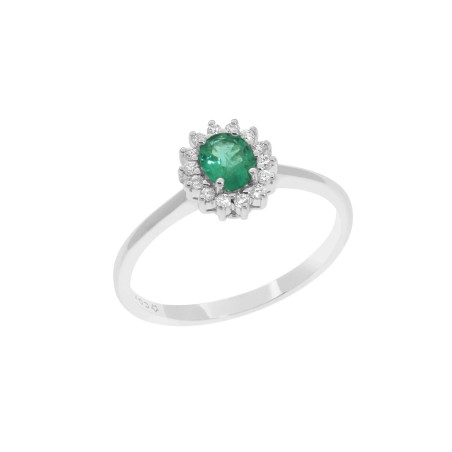 Anello Comete in oro bianco con smeraldo e diamanti