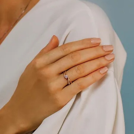 18 kt white and rose gold Comete solitaire ring