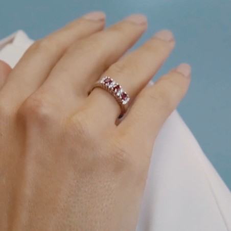 Anello Comete in oro bianco con rubini e diamanti