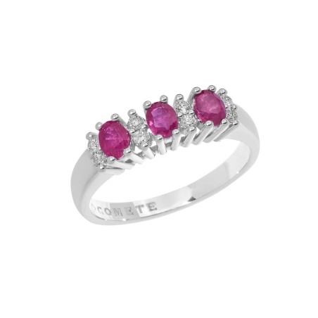 18 kt white gold Comete ring with rubies and diamonds