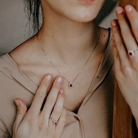 Anello Comete in oro bianco con rubino e diamanti