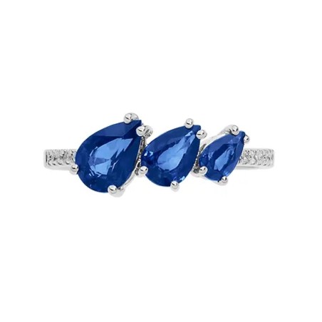 18 kt white gold Comete ring with sapphires and diamonds