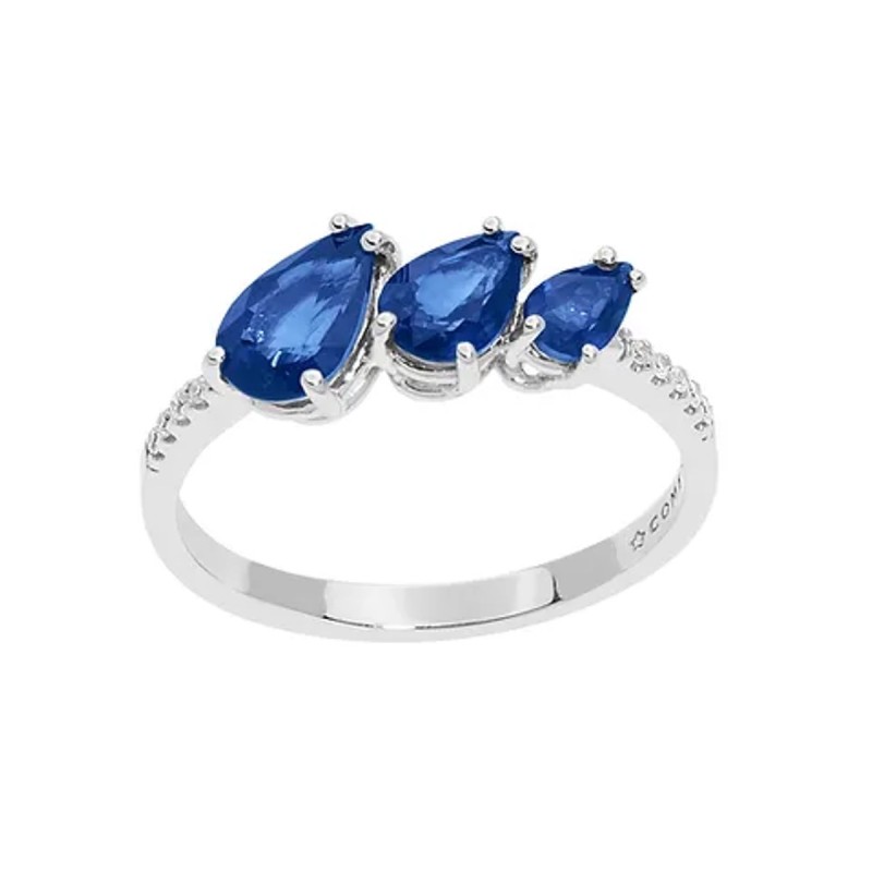 18 kt white gold Comete ring with sapphires and diamonds