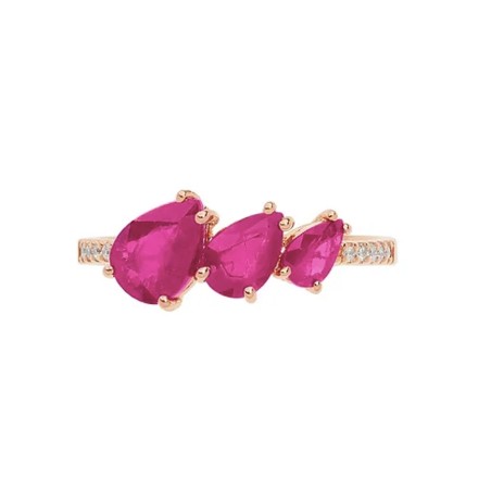 18 kt rose gold Comete ring with rubies and diamonds