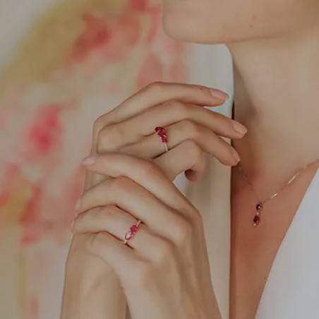 Anello Comete in oro rosa con rubini e diamanti