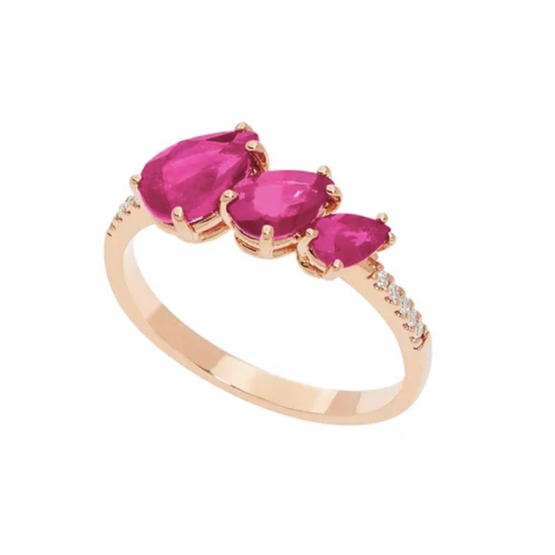 18 kt rose gold Comete ring with rubies and diamonds