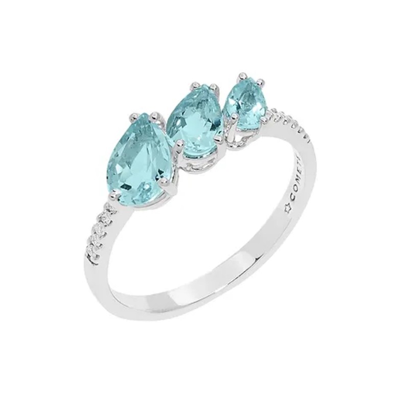 18 kt white gold Comete ring with aquamarine and diamonds