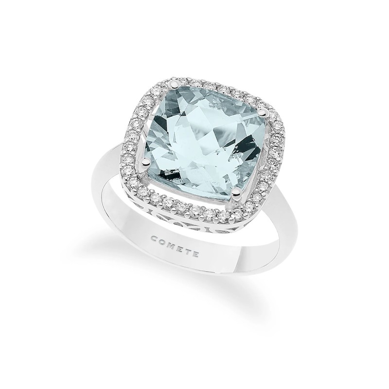Anello Comete in oro bianco con acquamarina e diamanti