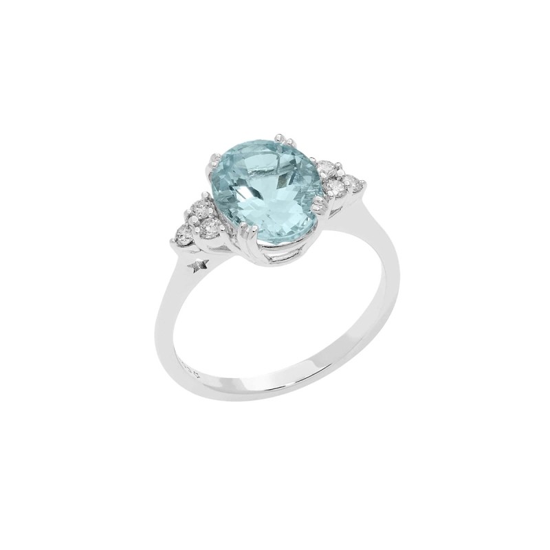 18kt white gold Comete ring with aquamarine and diamonds