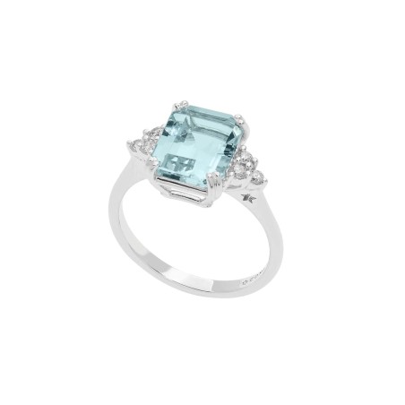 Anello Comete in oro bianco con acquamarina e diamanti