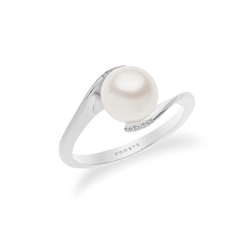 18kt white gold Comete ring with cultured pearl and diamonds