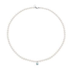 18kt white gold Comete necklace with cultured pearls, aquamarine and diamond