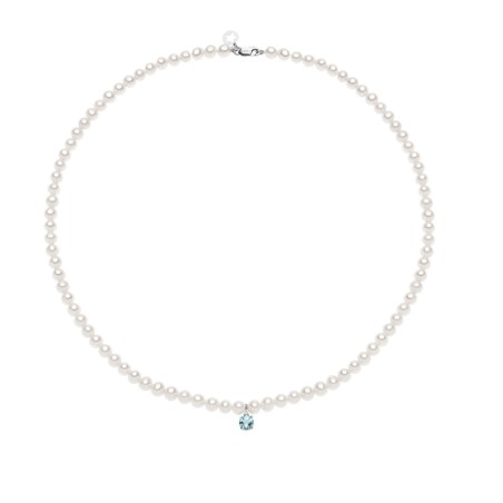 18kt white gold Comete necklace with cultured pearls, aquamarine and diamond