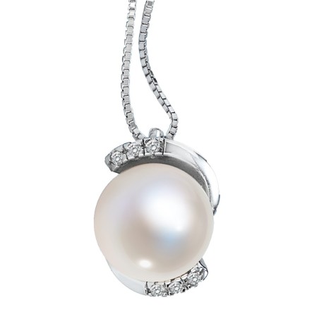 18kt white gold Comete necklace with cultured pearl and diamonds