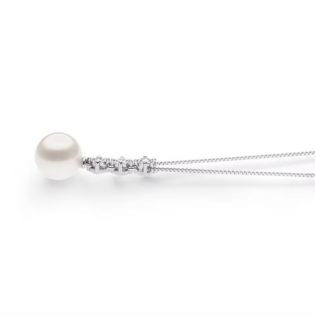 18kt white gold Comete necklace with cultured pearl and diamonds