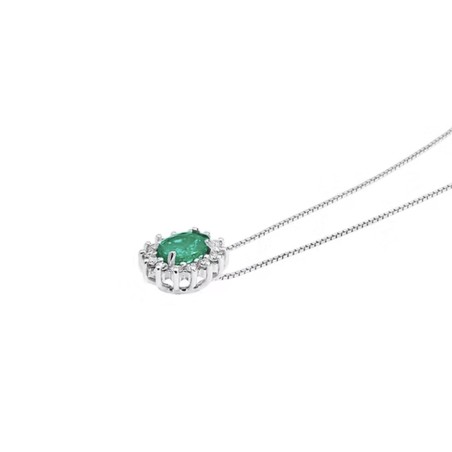 18kt white gold Comete necklace with emerald and diamonds