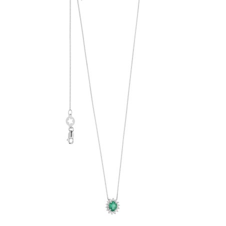 18kt white gold Comete necklace with emerald and diamonds