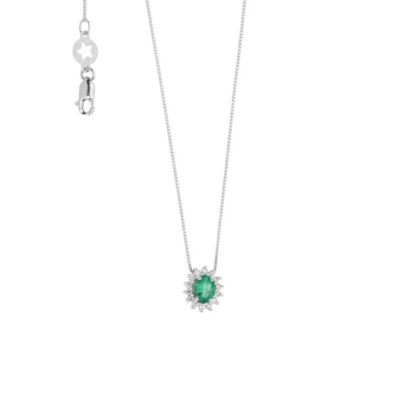 18kt white gold Comete necklace with emerald and diamonds