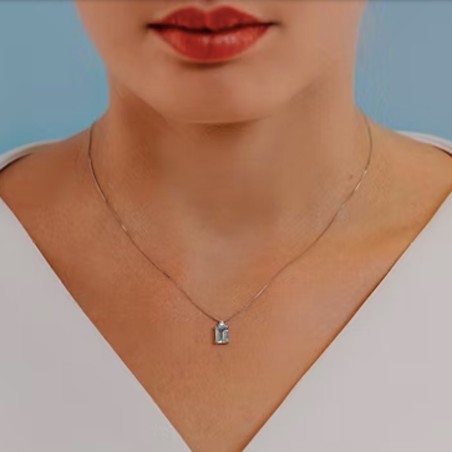 18kt white gold Comete necklace with aquamarine and diamond