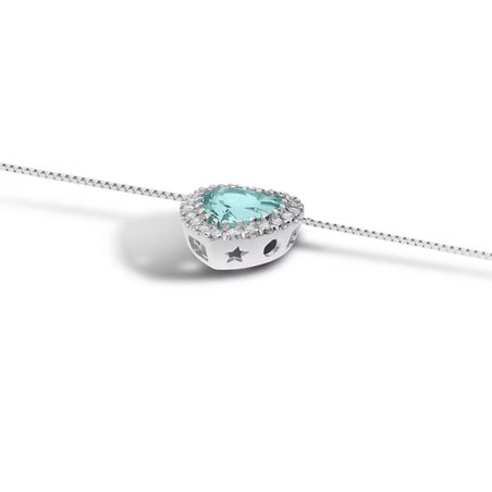 18kt white gold Comete necklace with aquamarine and diamond