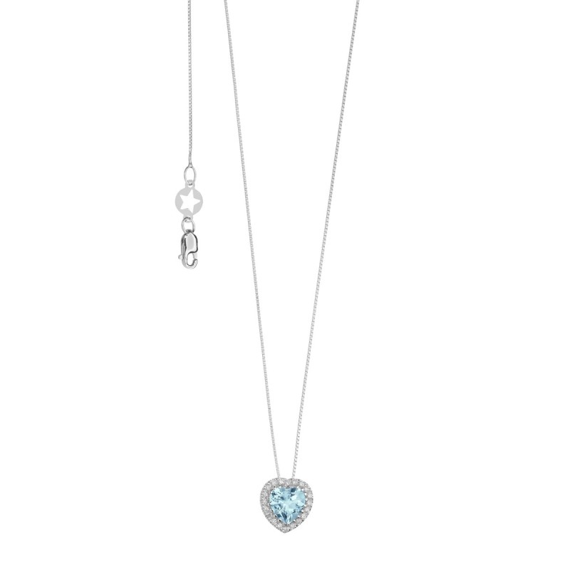 18kt white gold Comete necklace with aquamarine and diamond