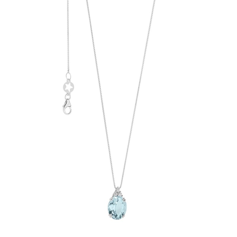 18kt white gold Comete necklace with aquamarine and diamond