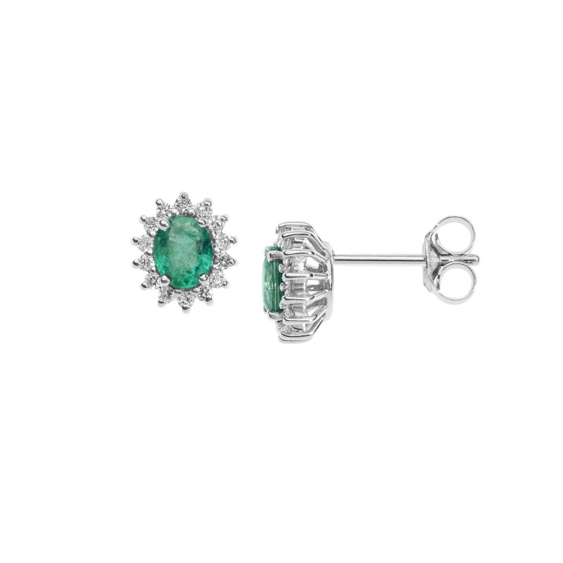 18 kt white gold Comete earrings with emeralds and diamonds