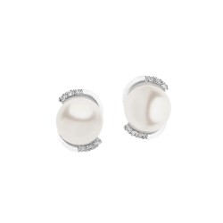 18 kt white gold Comete earrings with pearls and diamonds