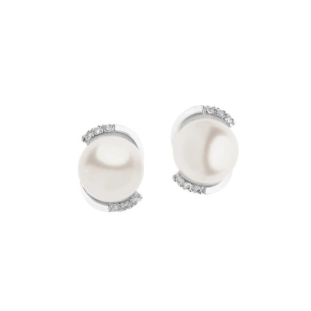 18 kt white gold Comete earrings with pearls and diamonds