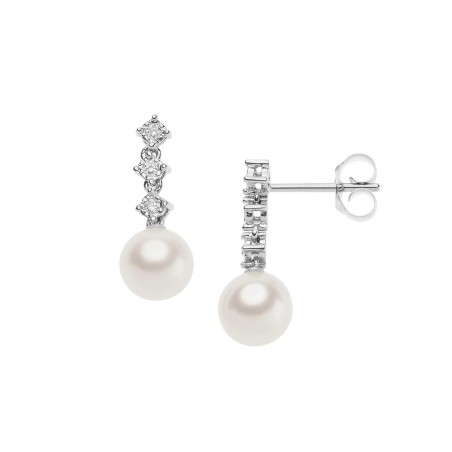 18 kt white gold Comete earrings with pearls and diamonds