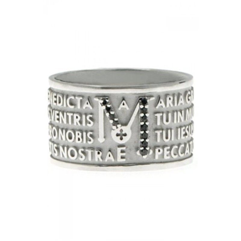 Tuam 925 sterling silver Hail Mary ring with black diamonds