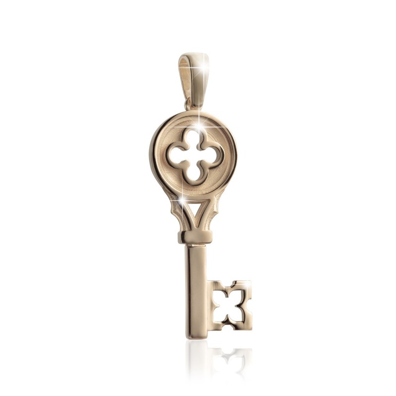 Gold Iter Venice key pendant with Palazzo Ducale's quadrilob flower