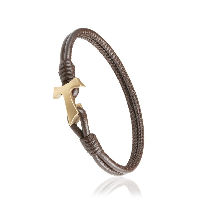 Bracciale Segno Tau francescano in pelle marrone e argento