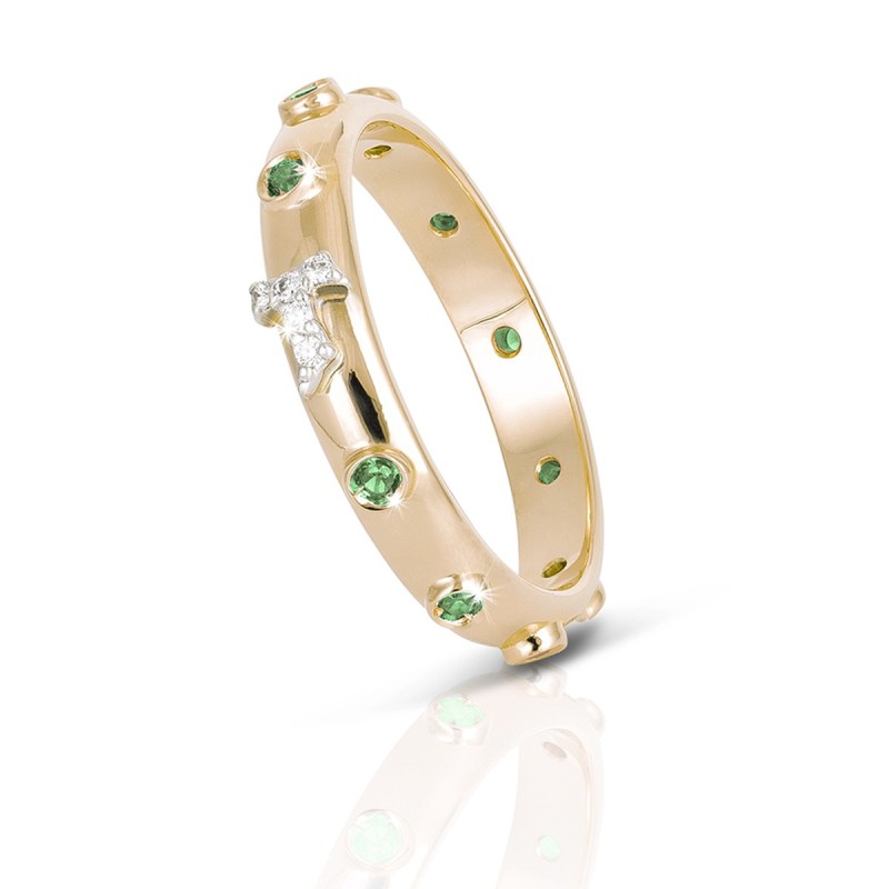 Anello Rosario Canticum Tau francescano in argento e decina con pietre