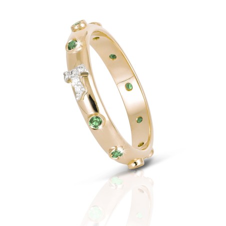 Sterling silver rosary ring Canticum with Franciscan Tau cross and decade in zirconia