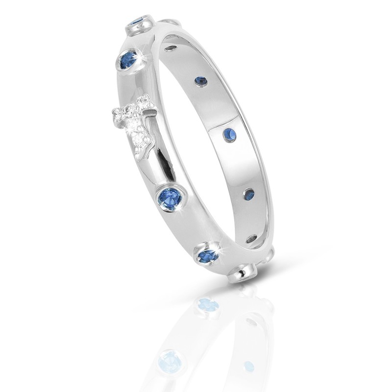 Anello Rosario Canticum Tau francescano in argento e decina con pietre