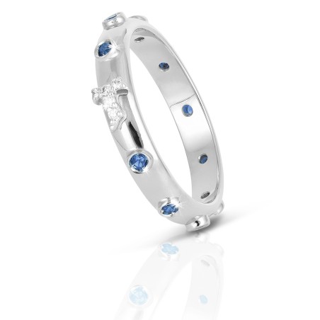 Anello Rosario Canticum Tau francescano in argento e decina con pietre