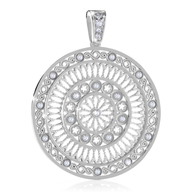 Gold Basilica of St. Francis rosewindow pendant with stones