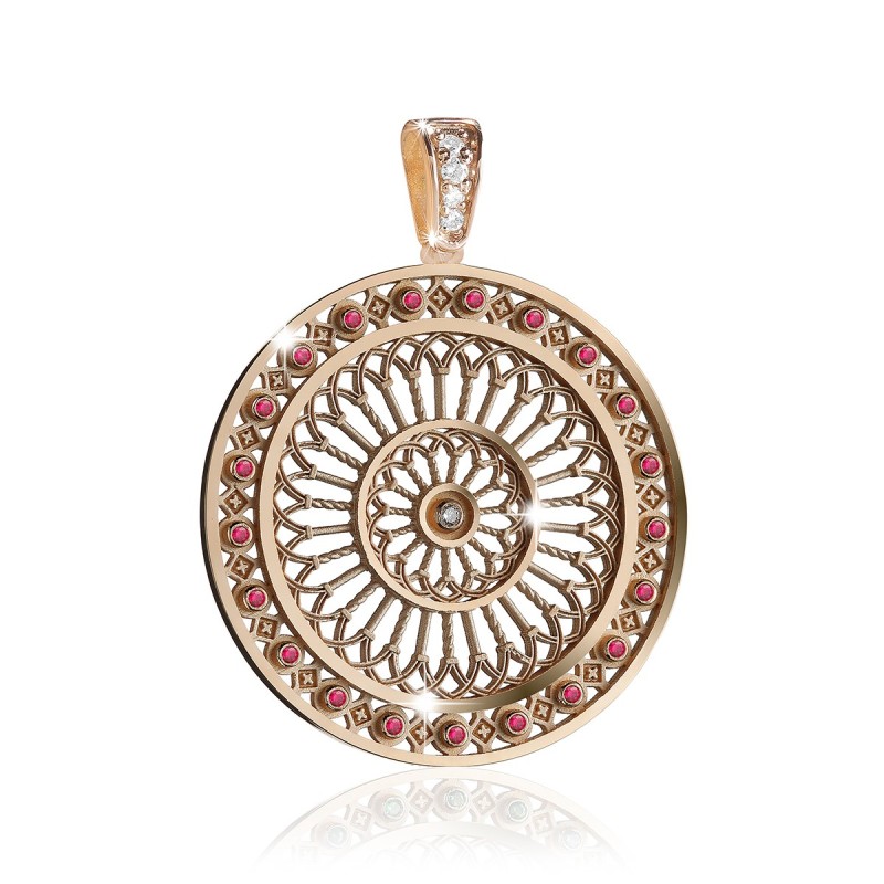 Pendente Rosone Canticum Assisi Basilica Santa Chiara in oro con pietre