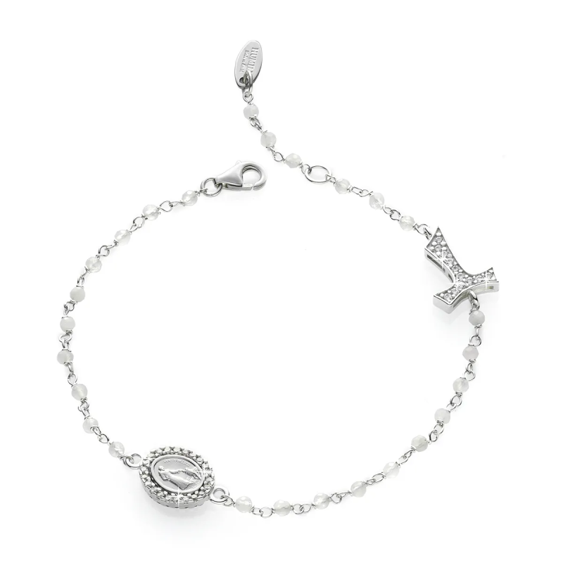 Gold Canticum Rosary bracelet with decade in stones Tau cross St. Francis and miracolous Virgin medal