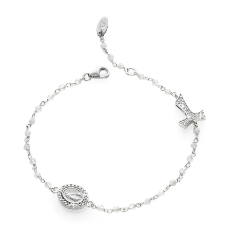 Gold Canticum Rosary bracelet with decade in stones Tau cross St. Francis and miracolous Virgin medal