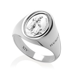 Sterling silver chevalier ring St. Francis and the wolf