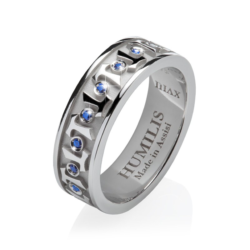 Anello Classica Canticum croce Tau francescana in argento con zirconi