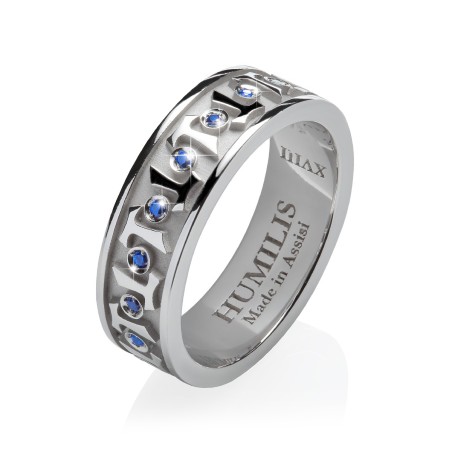 Anello collezione Classica Canticum croce Tau francescana in oro con pietre