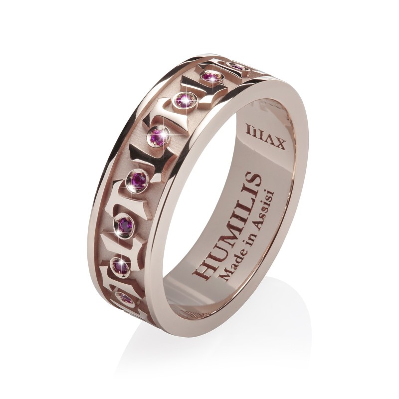 Anello collezione Classica Canticum croce Tau francescana in oro con pietre