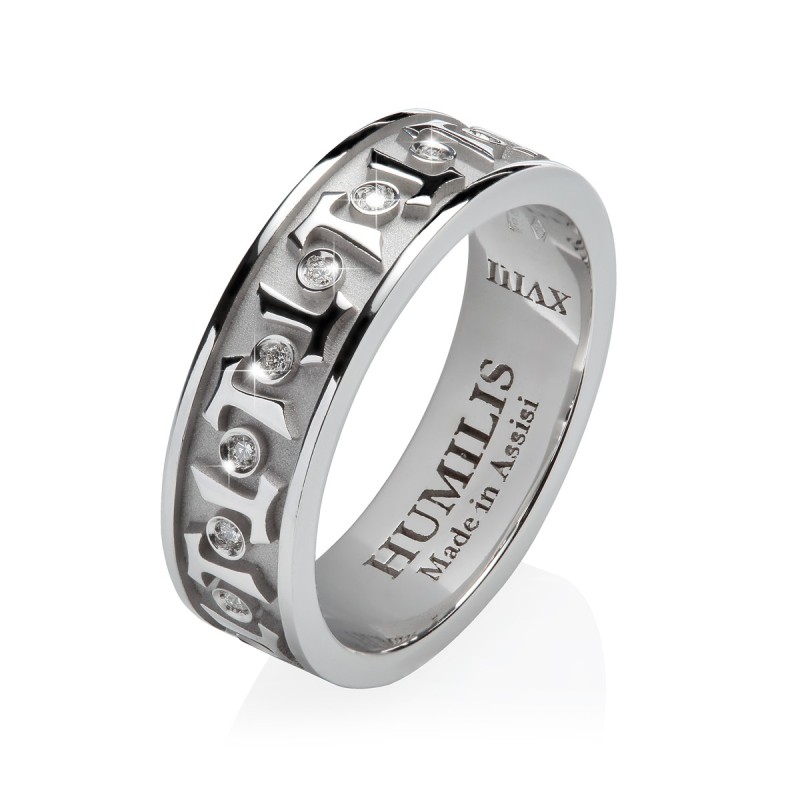 Gold Classic Canticum collection ring Franciscan Tau cross with stones