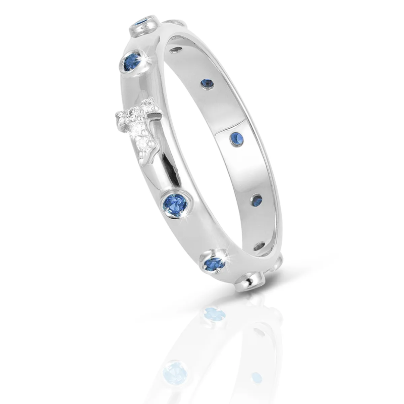 Gold rosary ring Canticum with Franciscan Tau cross and decade in stones