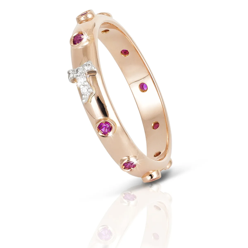 Anello Rosario Canticum Tau francescano in oro e decina con pietre