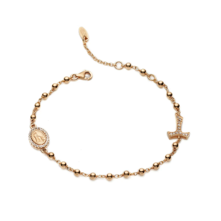 Bracciale Rosario Tau con San Francesco e Madonna miracolosa con decina di grani in argento